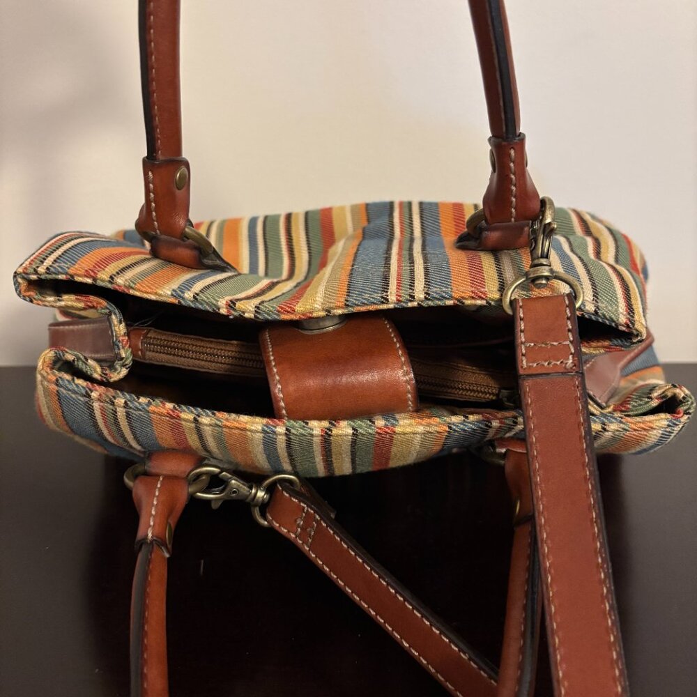 Fossil Multicolor Striped Canvas Fabric Brown Lea… - image 7